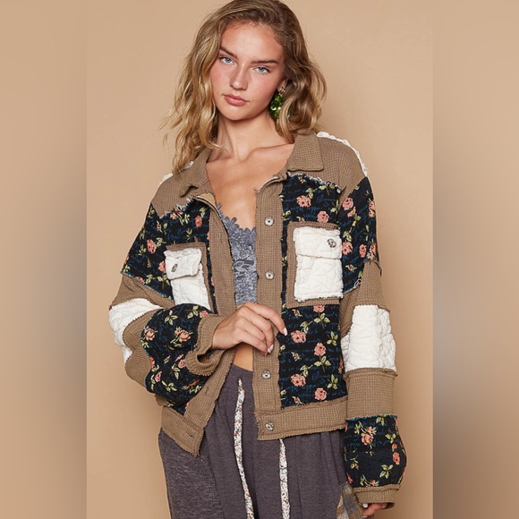 924. Pol Last 2!  Jacket Coat thermal Oversized Brown Floral Quilted Jacquard - Picture 4 of 6